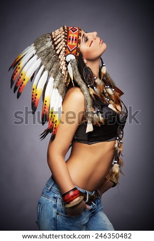 Native American woman - Indian posing in a studio