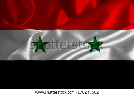 Syria flag on satin texture.