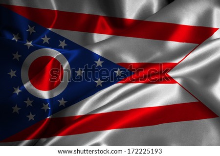 Ohio flag on satin texture.