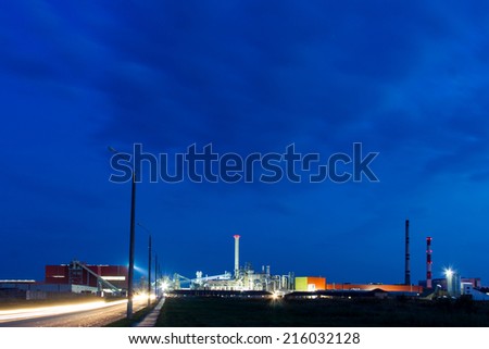 Night image of chemical plant. Modern factory.