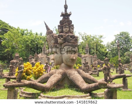 VIENTIANE - MAY 31: Buddhist statues at Buddha Park on May 31, 2013 in Vientiane, Laos. Buddha Park is the most famous tourist attraction around Vientiane.
