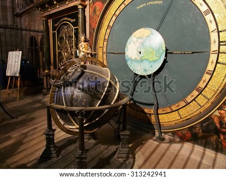 STRASBOURG, FRANCE - SEP 24: Astronomical Clock at Cathedral of Our Lady in Strasbourg, France on September 24, 2013. Strasbourg is the capital city of the Alsace region in north eastern France.