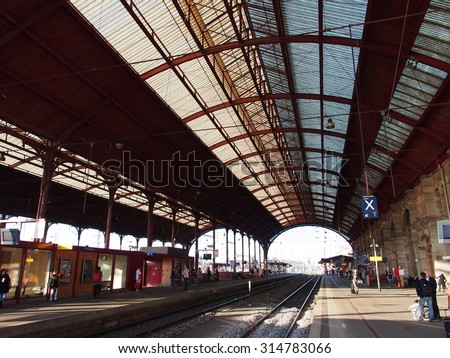 STRASBOURG, FRANCE - SEP 24: Strasbourg Station in Strasbourg, France on September 24, 2013. Strasbourg is the capital and principal city of the Alsace region in north eastern France.