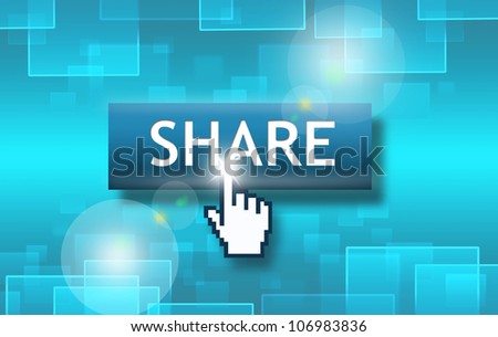 Share Button with Internet Hand Icon on Blue Technology theme Background