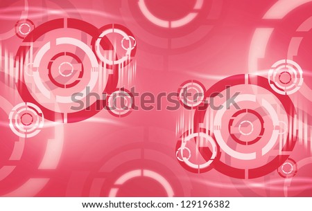 Red Futuristic Technology themed Abstract Background. Circular Geometric Patterns