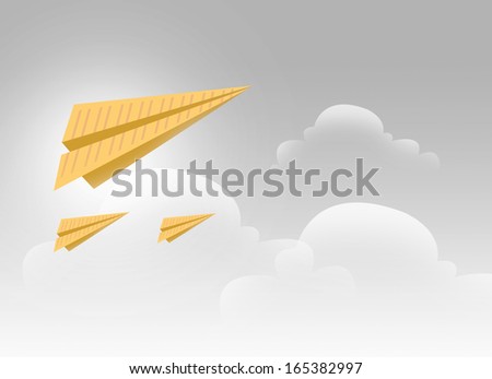 3 Paper Airplanes Flying in a Silver Sky Illustration