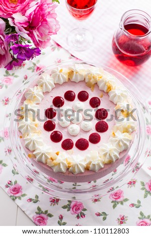 Delicious strawberry cream cake - top view