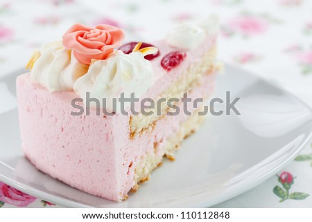 Detail of delicious strawberry cream cake - shallow DOF