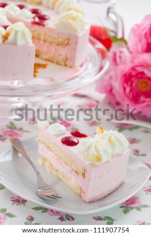 Detail of delicious strawberry cream cake - shallow DOF