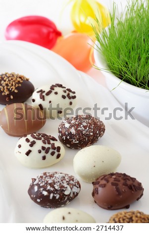Easter chocolate egg with fresh grass
