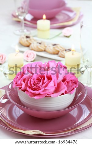 Festive table setting for wedding or other event