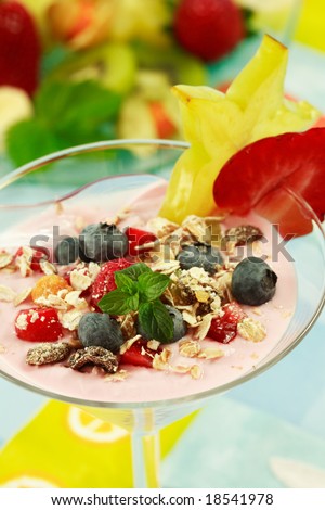 Yogurt with fresh fruits - low calorie eating