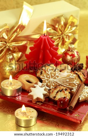Still life with delicious Christmas cookies