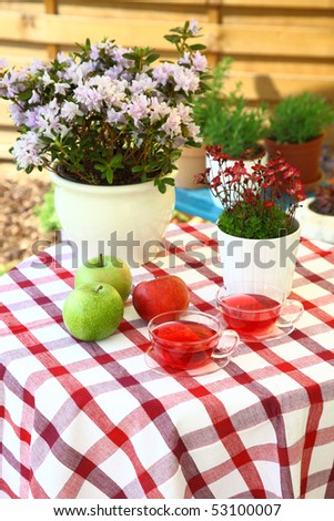 Herbal tea served in the garden - outdoor dining