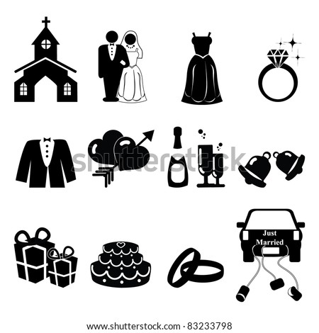stock vector Wedding icons silhouette