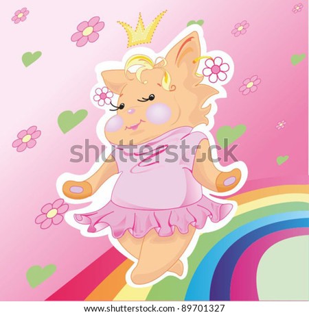 stock vector The little pussycat is a plump princess she is dancing