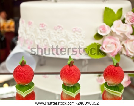 Sweet apple cakes and wedding cake