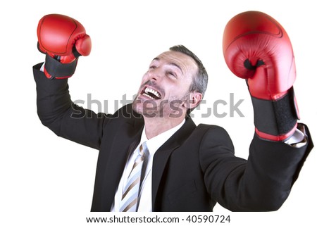 He wears boxing gloves.