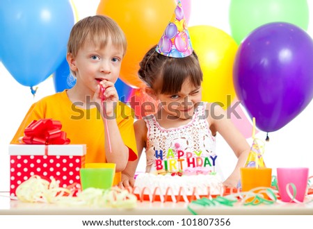 funny children celebrating birthday party
