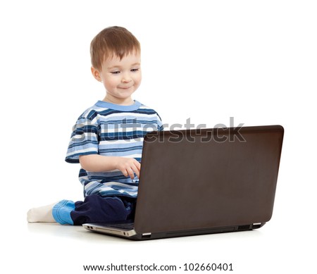 happy kid with notebook on white background