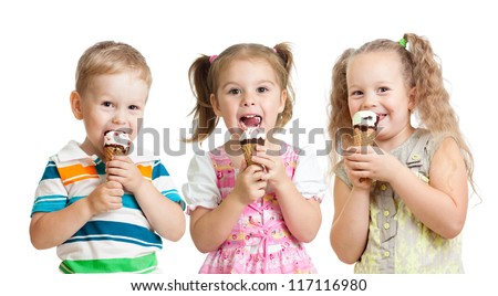 happy children boy and girls eating ice cream in studio isolated happy children boy and girls eating ice cream in studio isolated