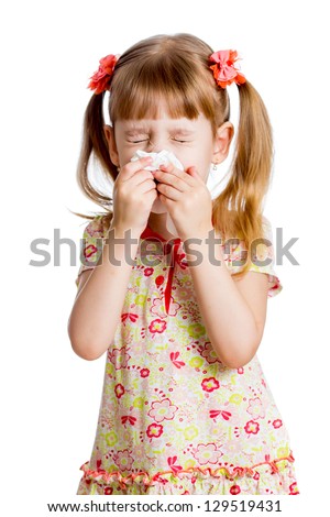 sick or crying child wiping or cleaning nose with tissue isolated sick or crying child wiping or cleaning nose with tissue isolated
