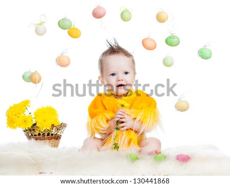 baby boy dressed in Easter chicken costume