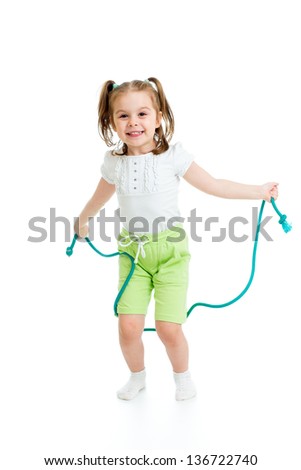 kid girl jumping with  rope isolated