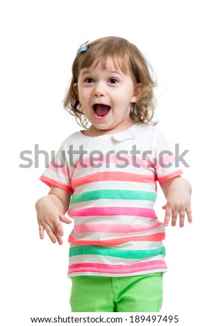 happy playful child girl on white background