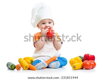 baby boy preparing healthy food isolated on white
