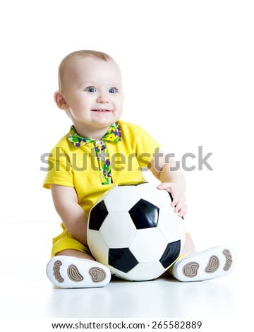 adorable kid with football isolated white background