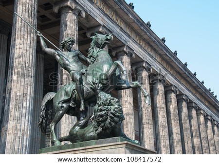 Horse statue at the door of the Altes Museum (Old Museum) in Berlin, Germany