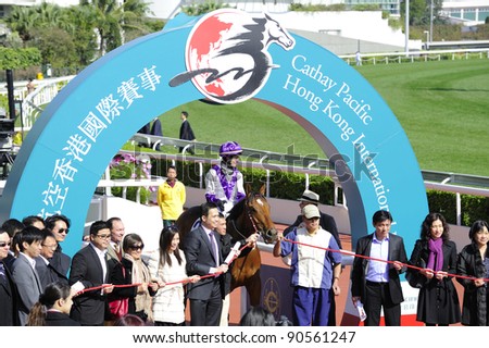 HONG KONG, CHINA - DEC. 11: D. Beadman wins the Cathay Pacific Hong Kong Vase during the International Horse Race on Dec. 11, 2011 in Hong Kong, China.
