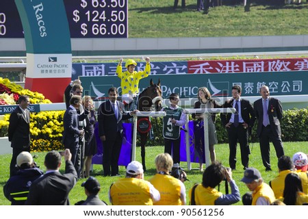 HONG KONG, CHINA - DEC. 11: C Williams wins the Cathay Pacific Hong Kong Vase during the International Horse Race on Dec. 11, 2011 in Hong Kong, China.