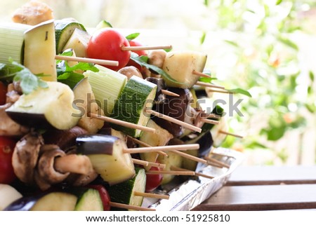 A lot of fresh vegetables spies for grill party