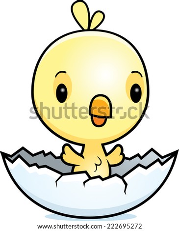 A cartoon illustration of a baby chick hatching from an egg.