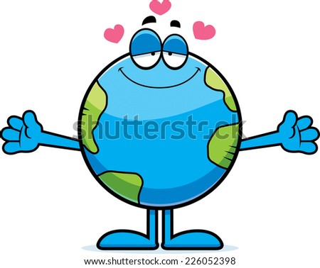 A cartoon illustration of the planet Earth ready to give a hug A cartoon illustration of the planet Earth ready to give a hug