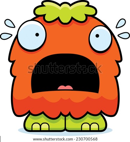 A cartoon illustration of a fluffy monster looking scared.