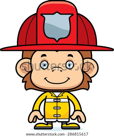 A cartoon firefighter monkey smiling.
