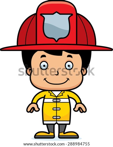 A cartoon firefighter boy smiling.
