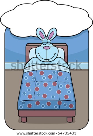 Cartoon Rabbit In Bed Dreaming And Smiling. Stock Photo 54735433 ...
