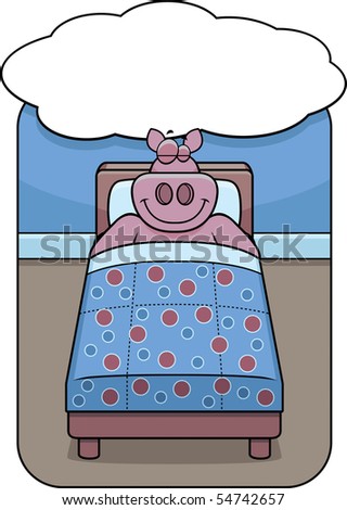 Cartoon Pig In Bed Dreaming And Smiling. Stock Vector 54742657 ...