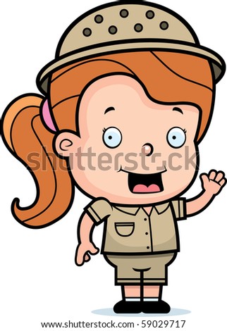 stock vector : A happy cartoon safari girl waving and smiling.