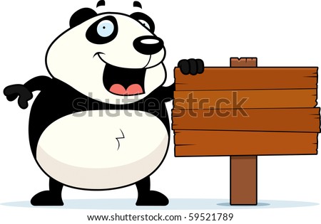 Happy Birthday Panda Cartoon. stock vector : A happy cartoon panda standing next to a sign.