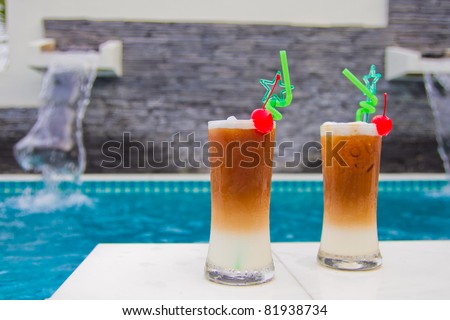 Ice coffee beside the pool