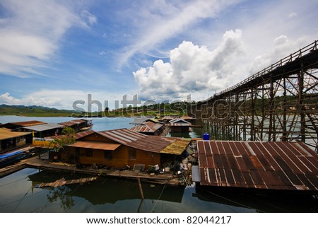 Wood bridge and Floating raft in thailand