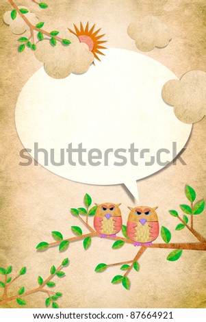 Owl bird in the day on paper craft background
