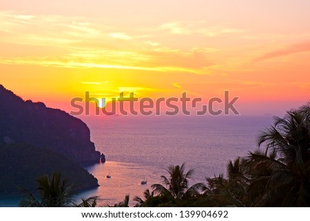 Beautiful Sea sunset background. Phi-Phi island. Thailand.