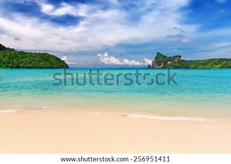 Tropical island with resorts - Phi-Phi island, Krabi Province, Thailand.