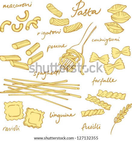 Pasta Collection Drawings Vector Set - 127132355 : Shutterstock